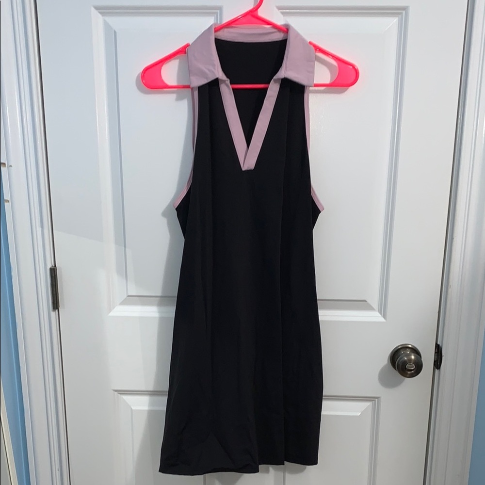 HALARA L Black and Pink V-neck Sleeveless Dress